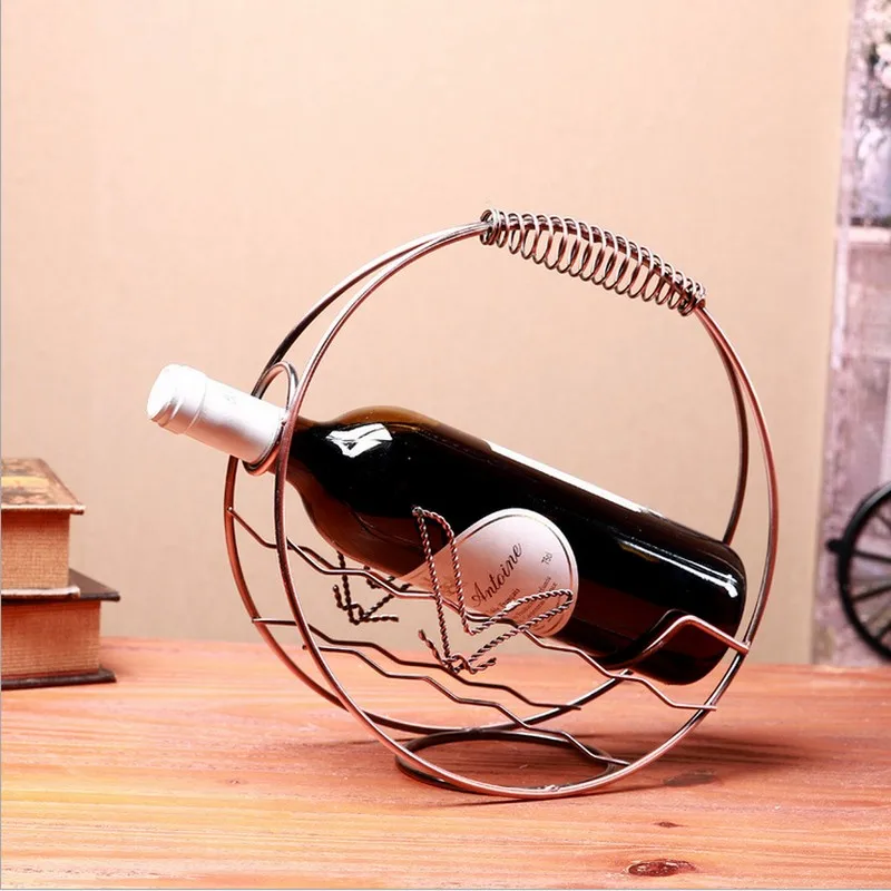 Image Fashion Wrought Iron Red Wine Creative Metal Rack Shelf Mediterranean Style Wine Holder Decorative Small Metal Buckets