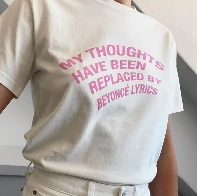 HAHAYULE Women Loose Cotton Basic Tee Tops My Thouthts Have Been Replaced By Beyonce Lyrics Letter Printed Female T-shirts
HAHAYULE Women Loose Cotton Basic Tee Tops My Thouthts Have Been Replaced By Beyonce Lyrics Letter Printed Female T-shirts