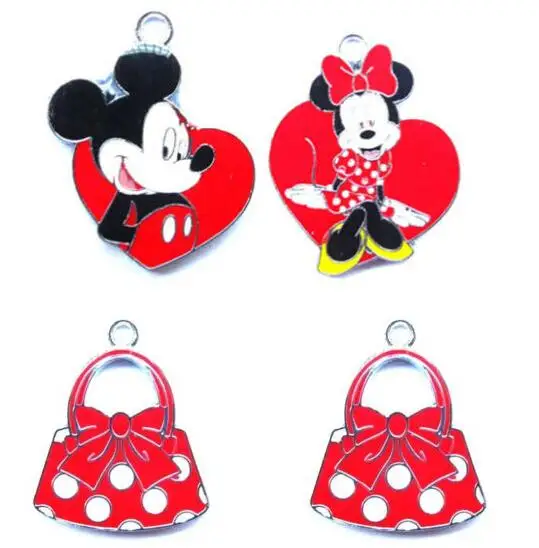 lot 100 pcs Cartoon red love heart Mickey Minnie Bag Hand DIY Metal Charm Pendants Jewelry Making gifts | Украшения и аксессуары