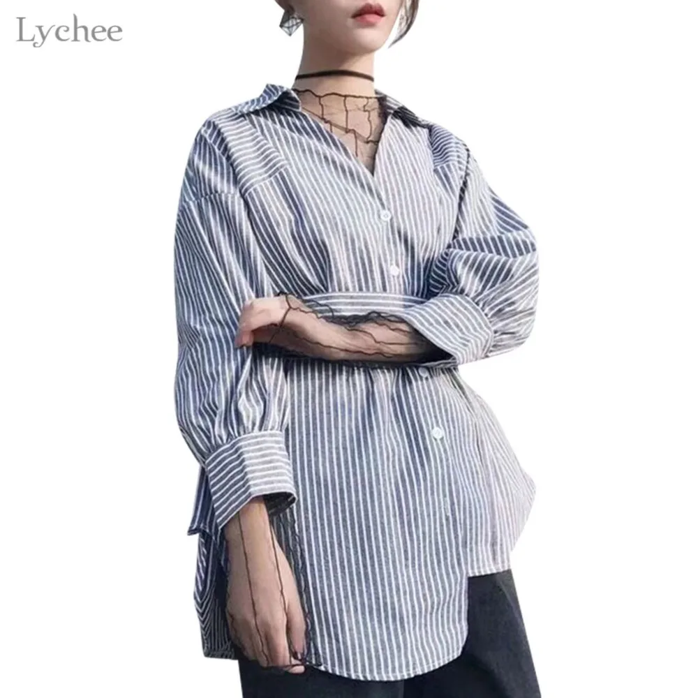 Lychee Harajuku Strip Irregular Women Blouse Long Sleeve Spring Autumn Shirts with Sashes Casual Loose Blouse Female
Lychee Harajuku Strip Irregular Women Blouse Long Sleeve Spring Autumn Shirts with Sashes Casual Loose Blouse Female