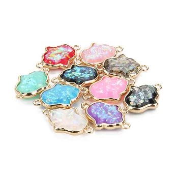 SAUVOO 5Pcs/lot Resin Double Loop Hamsa Hand Connector Brass Gold Framed Faux Opal Charm Pendant for DIY Jewelry Making Findings
SAUVOO 5Pcs/lot Resin Double Loop Hamsa Hand Connector Brass Gold Framed Faux Opal Charm Pendant for DIY Jewelry Making Findings