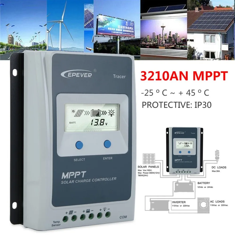 12 Or 24V 3210AN MPPT 30A LCD Display Auto Solar Panel Solar Controller Tracer For Solar Battery Charging Solar System
12 Or 24V 3210AN MPPT 30A LCD Display Auto Solar Panel Solar Controller Tracer For Solar Battery Charging Solar System