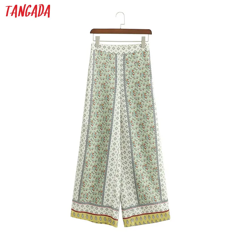 Tangada women green wide leg pants printed elastic waist pockets full length trousers loose female long pantalones 1D338
Tangada women green wide leg pants printed elastic waist pockets full length trousers loose female long pantalones 1D338