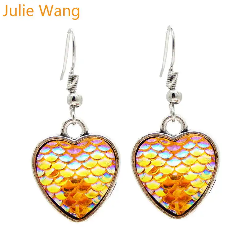 Julie Wang Heart Shape Resin Mermaid Scale Skin Cabochon Drop Earring Wire Hook Alloy Dangle Earrings Fashion Women Girl Jewelry
Julie Wang Heart Shape Resin Mermaid Scale Skin Cabochon Drop Earring Wire Hook Alloy Dangle Earrings Fashion Women Girl Jewelry