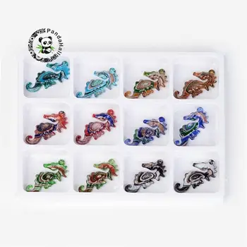 Handmade Silver Color Foil Lampwork Big Pendants, with Gold Sand, Sea Horse, Mixed Color, 68x35x8mm, Hole: 3mm; 12pcs/box
Handmade Silver Color Foil Lampwork Big Pendants, with Gold Sand, Sea Horse, Mixed Color, 68x35x8mm, Hole: 3mm; 12pcs/box