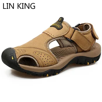 LIN KING New Plus Size Men Genuine Leather Sandals Fashion Protective Toe Cap Outdoor Shoes Solid Beach Sandals Man Casual Shoes
LIN KING New Plus Size Men Genuine Leather Sandals Fashion Protective Toe Cap Outdoor Shoes Solid Beach Sandals Man Casual Shoes