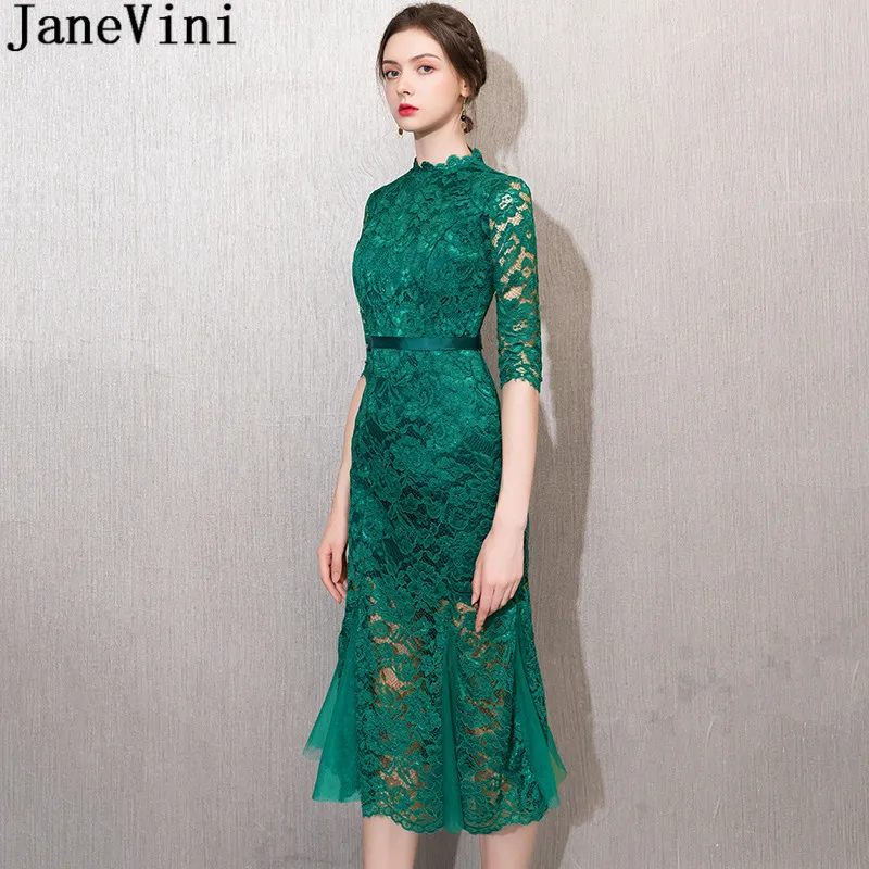 JaneVini Vintage Green Lace Evening Party Dress with Half Sleeves Long Tea-Length Mermaid Dinner Gown Mother of the Bride Dress
JaneVini Vintage Green Lace Evening Party Dress with Half Sleeves Long Tea-Length Mermaid Dinner Gown Mother of the Bride Dress