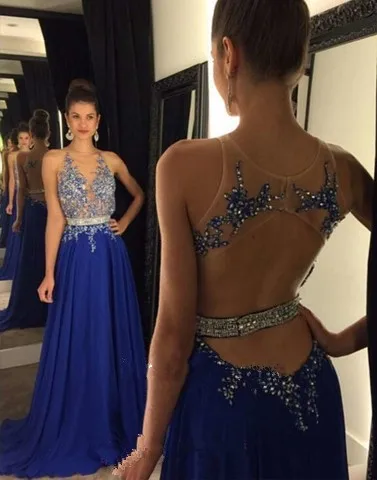 Backless Evening Dresses 2019 New Royal Blue Prom gown Open Backs Sparkly Chiffon Party Dresses With Rhinestones For Custom Made
Backless Evening Dresses 2019 New Royal Blue Prom gown Open Backs Sparkly Chiffon Party Dresses With Rhinestones For Custom Made
