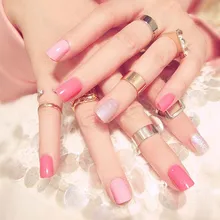 24 Pcs/in Scatola Dolce di Colore Rosa Stampa Sulle Unghie Delle Signore Shimmer Glitter Unghie Finte Breve Dimensione Della Copertura Completa Falso unghie con La Colla(China)