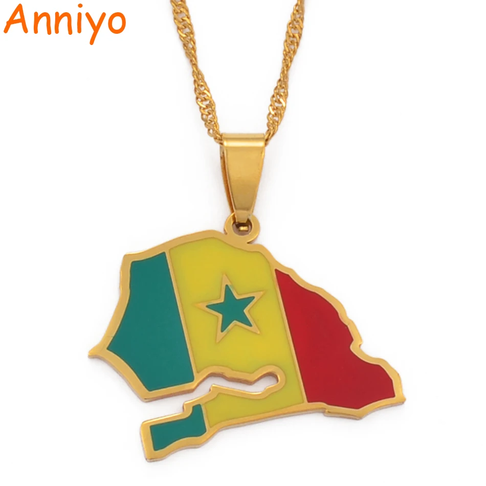 Anniyo Сенегал карта кулон в форме флага плетённого кольца золото Цвет украшения