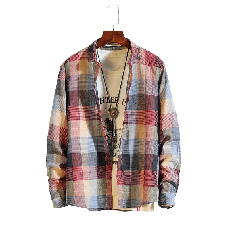 

New Arrival 2018 Autumn Thin Ventilate Lattice Turn Down Collar Long Sleeve Male Shirt Casual Cotton Plaid Loose Camisa Homme