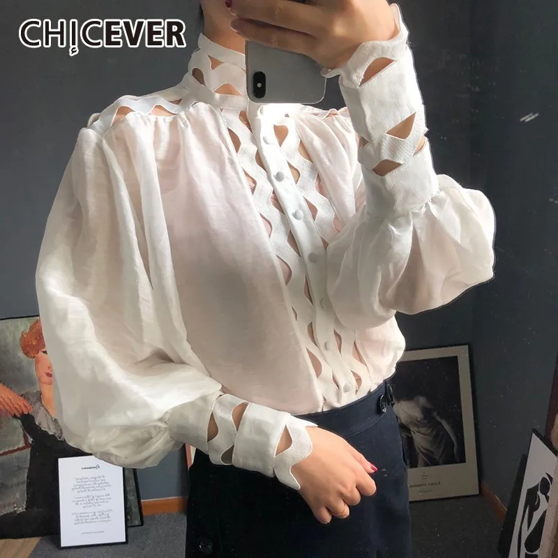 CHICEVER Autumn Hollow Out Shirts For Women Stand Collar Lantern Sleeve With Vest Blouse Top Female 2019 Fashion New Korean
CHICEVER Autumn Hollow Out Shirts For Women Stand Collar Lantern Sleeve With Vest Blouse Top Female 2019 Fashion New Korean