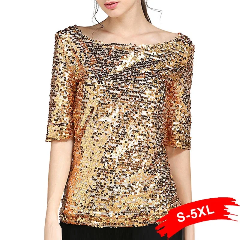 Plus Size Shiny Sequin O-Neck Sexy Basic Top 3Xl 4Xl 5Xl Summer Short Sleeve Party Shirts Club Blouse Blusa Stylish Chi Tops
Plus Size Shiny Sequin O-Neck Sexy Basic Top 3Xl 4Xl 5Xl Summer Short Sleeve Party Shirts Club Blouse Blusa Stylish Chi Tops
