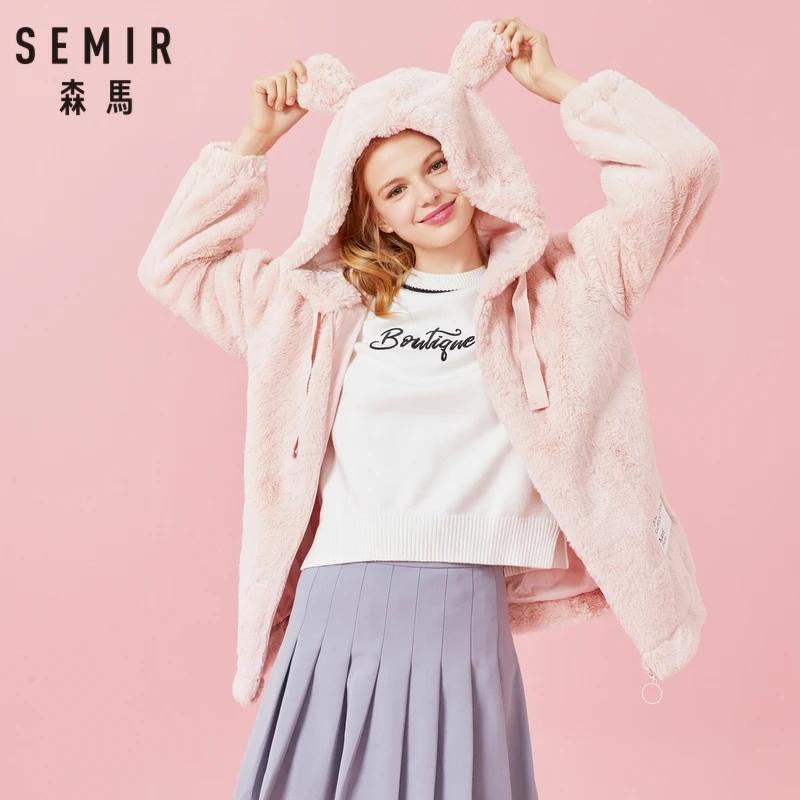 SEMIR Women Long Rabbit Fur Critter Ears Hooded Jacket with Full-Zip Print at Back Women's Fur Jacket Polyester Lined with Hood
SEMIR Women Long Rabbit Fur Critter Ears Hooded Jacket with Full-Zip Print at Back Women's Fur Jacket Polyester Lined with Hood