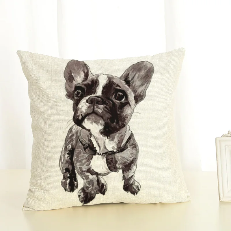 Dog Cushion Cover 45x45cm Pillow Cases Home Decor Animals French Bulldog Printing Cotton Linen Pillowcases (7)