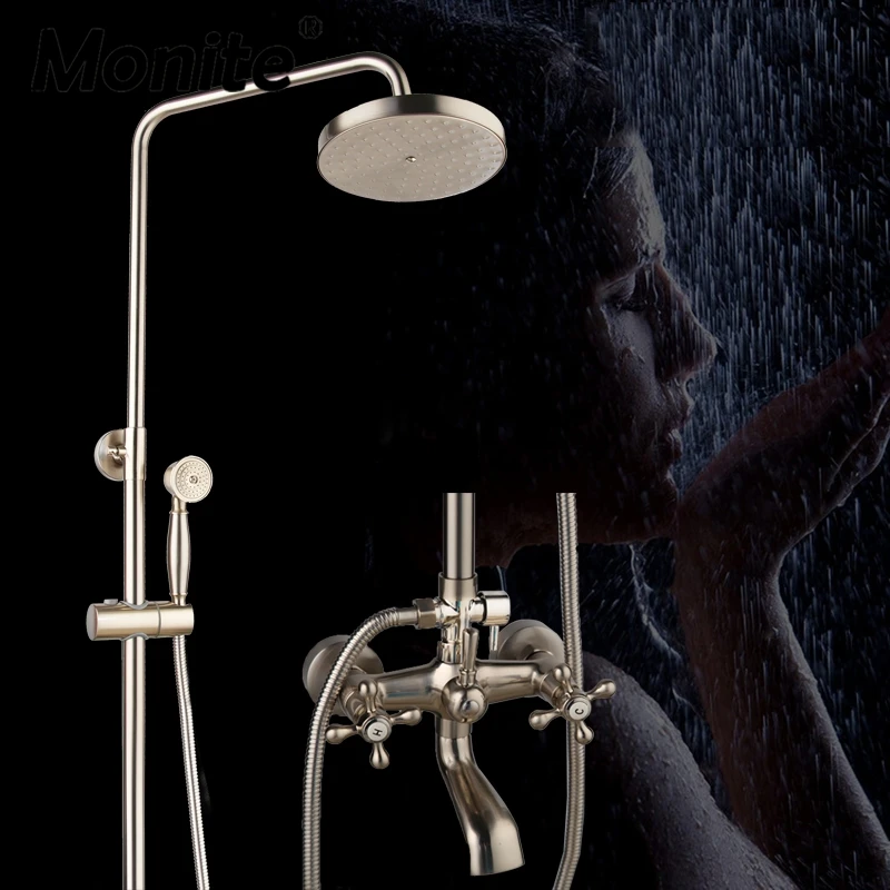 Monite 8 Inch Nickel Brushed Wall Mount Shower Faucet Mixer Tap 3 FunctionS Rain Shower Head Handheld Spray Bathroom Shower Set
Monite 8 Inch Nickel Brushed Wall Mount Shower Faucet Mixer Tap 3 FunctionS Rain Shower Head Handheld Spray Bathroom Shower Set