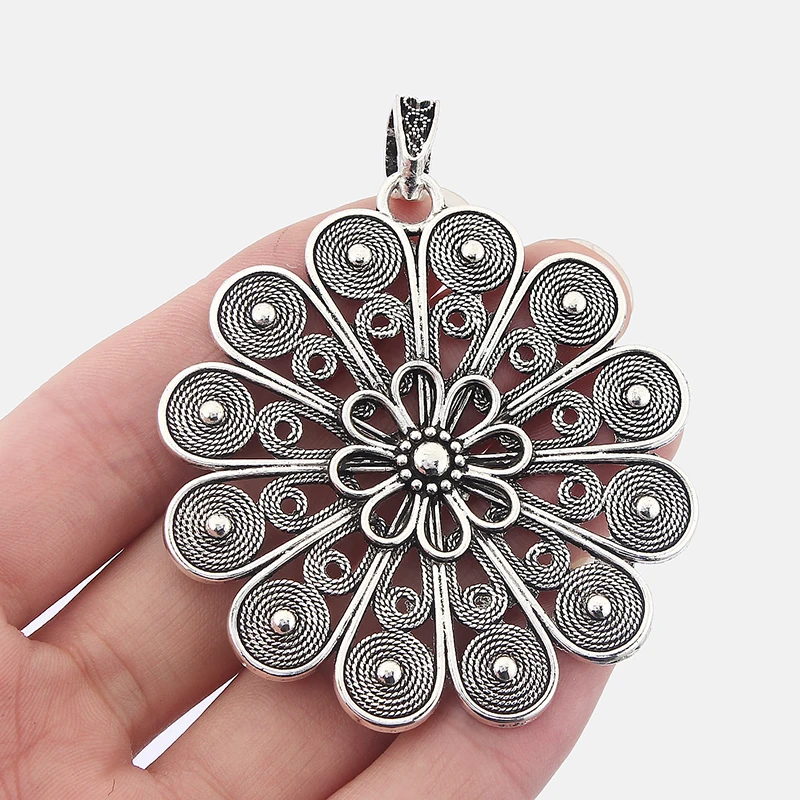 2 шт. большая филигранная подвеска в стиле бохо с ромашками|flower charms pendant|charm pendantflower