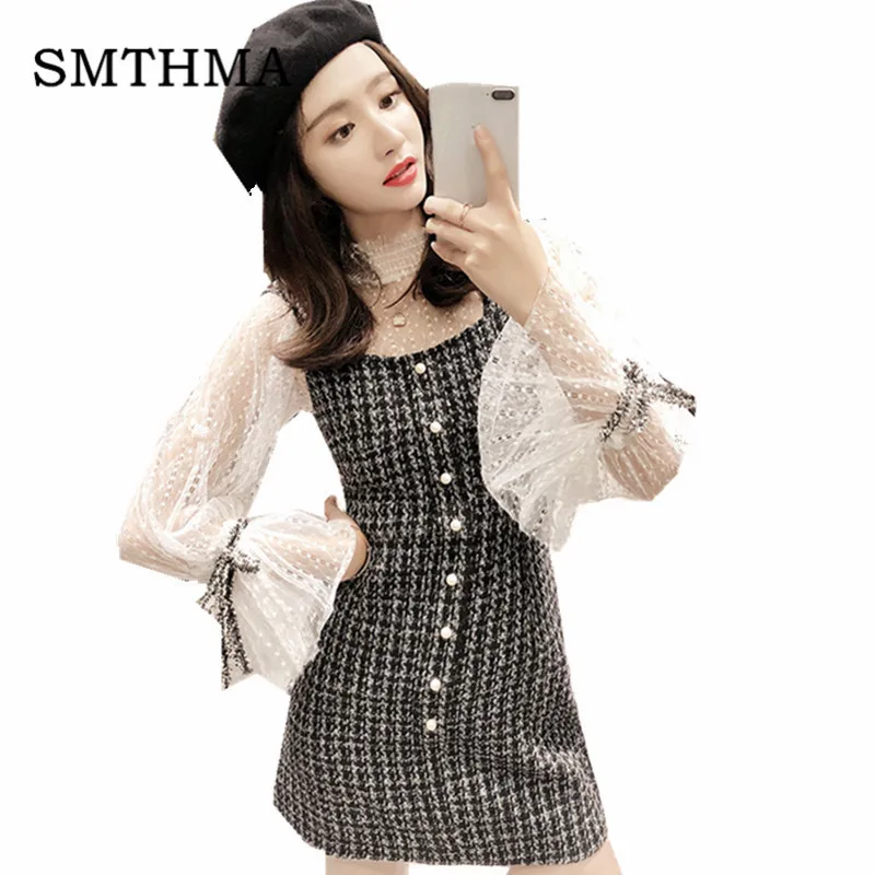 2019 Spring and Autumn Women's Lantern Sleeve Lace Blouse + Sleeveless pearl Tweed Woolen Dress Two Piece Ladies Dress Sets
2019 Spring and Autumn Women's Lantern Sleeve Lace Blouse + Sleeveless pearl Tweed Woolen Dress Two Piece Ladies Dress Sets