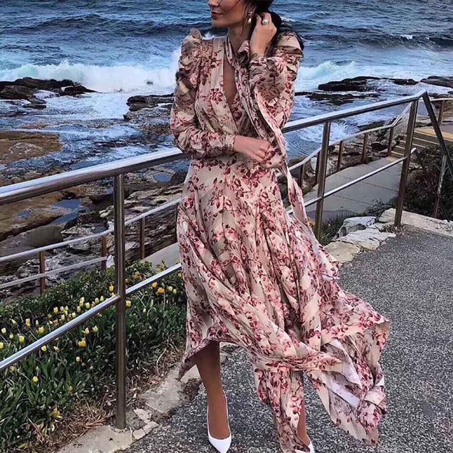 2019 Spring Vintage Style Print Women Dress Asymmetric Drawstring Deep V-neck Dress Striped Long Style Elegant Party Dress
2019 Spring Vintage Style Print Women Dress Asymmetric Drawstring Deep V-neck Dress Striped Long Style Elegant Party Dress