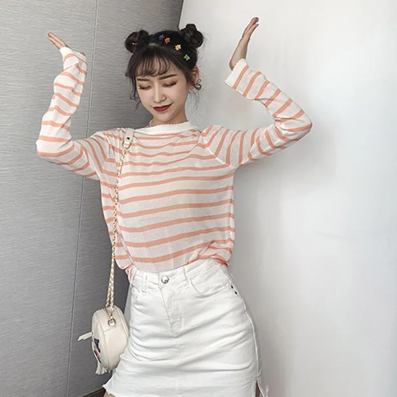 Women Striped Long Sleeve T Shirt Pullover Casual Round Neck Loose T-Shirt Knitted Female Top
Women Striped Long Sleeve T Shirt Pullover Casual Round Neck Loose T-Shirt Knitted Female Top