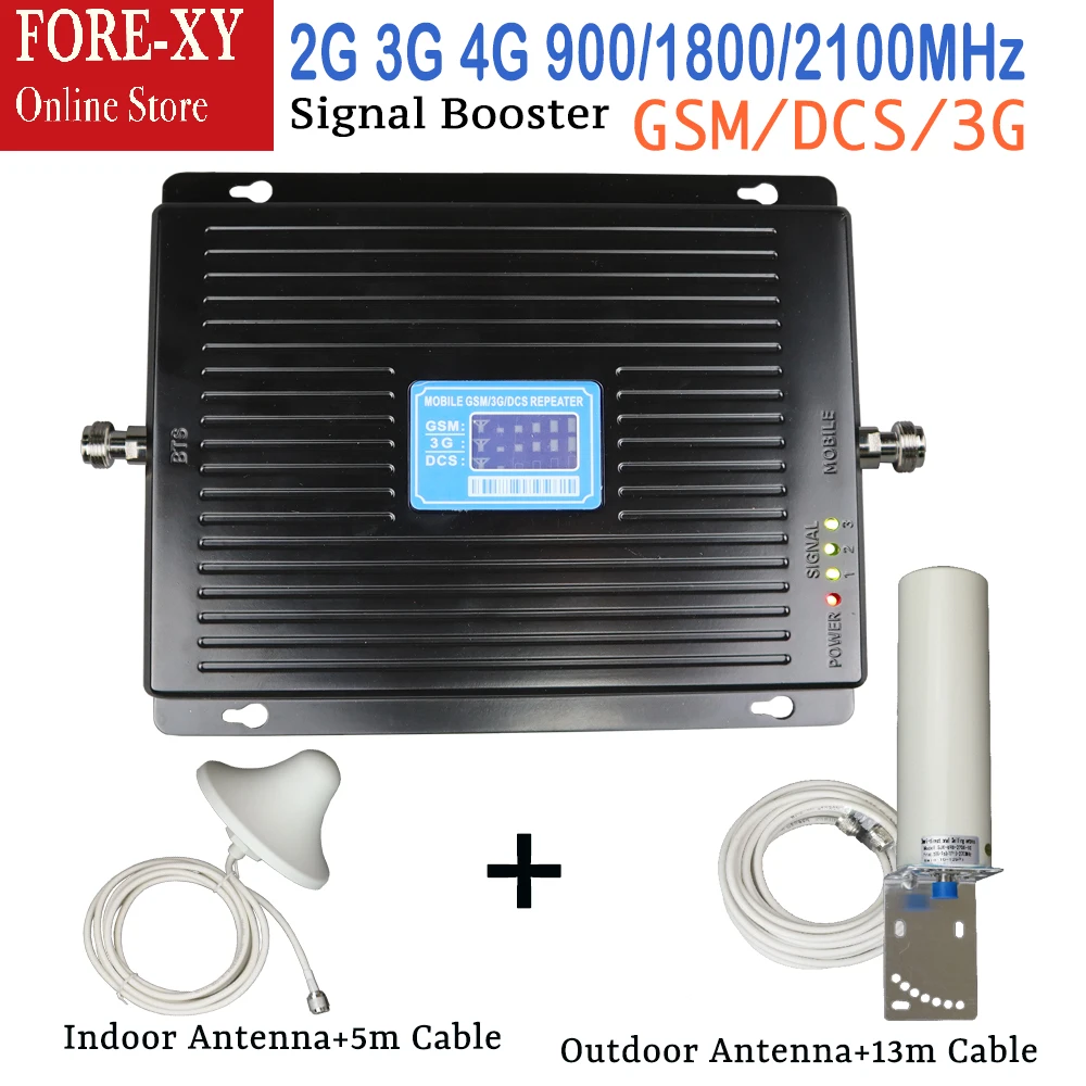 New 2G 3G 4G Tri Band Cell Phone Signal Booster 75dB GSM Repeater 3G WCDMA UMTS 2100 4G LTE 1800 Amplifier antenna Set For Home
New 2G 3G 4G Tri Band Cell Phone Signal Booster 75dB GSM Repeater 3G WCDMA UMTS 2100 4G LTE 1800 Amplifier antenna Set For Home