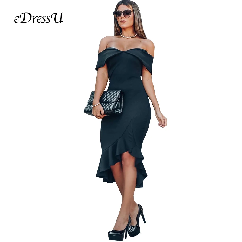 2019 Off Shoulder Black Evening Party Dress Sexy Ruffles Sheath Bandage Elegant Wedding Guest Dress eDressU OSH-19180
2019 Off Shoulder Black Evening Party Dress Sexy Ruffles Sheath Bandage Elegant Wedding Guest Dress eDressU OSH-19180