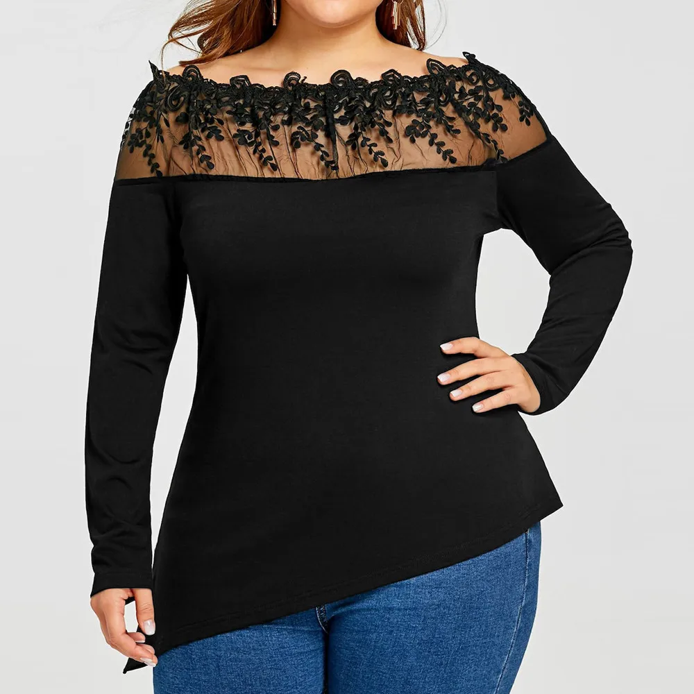2019 Women Lace Patchwork Shirt Sexy One Shoulder Long Sleeve Casual Shirt Tops Irregular Hem Plus Size Casual Top T-shirt
2019 Women Lace Patchwork Shirt Sexy One Shoulder Long Sleeve Casual Shirt Tops Irregular Hem Plus Size Casual Top T-shirt