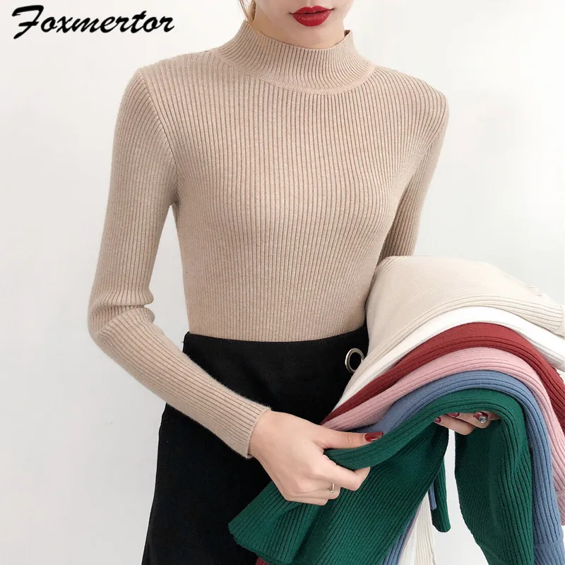 Fashion Girl Half-High Collar Pullover Sweater Bottoming Shirt Women's Long-Sleeved Short Solid Color Autumn And | Женская одежда