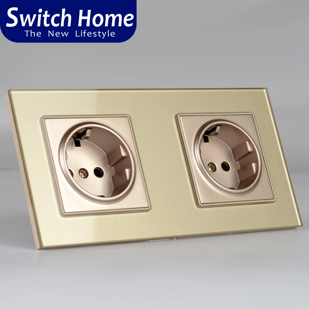 Crystal Tempered Pure Glass Panel 16A Double EU Standard Wall Power Socket Outlet Grounded With Child Protective Lock
Crystal Tempered Pure Glass Panel 16A Double EU Standard Wall Power Socket Outlet Grounded With Child Protective Lock