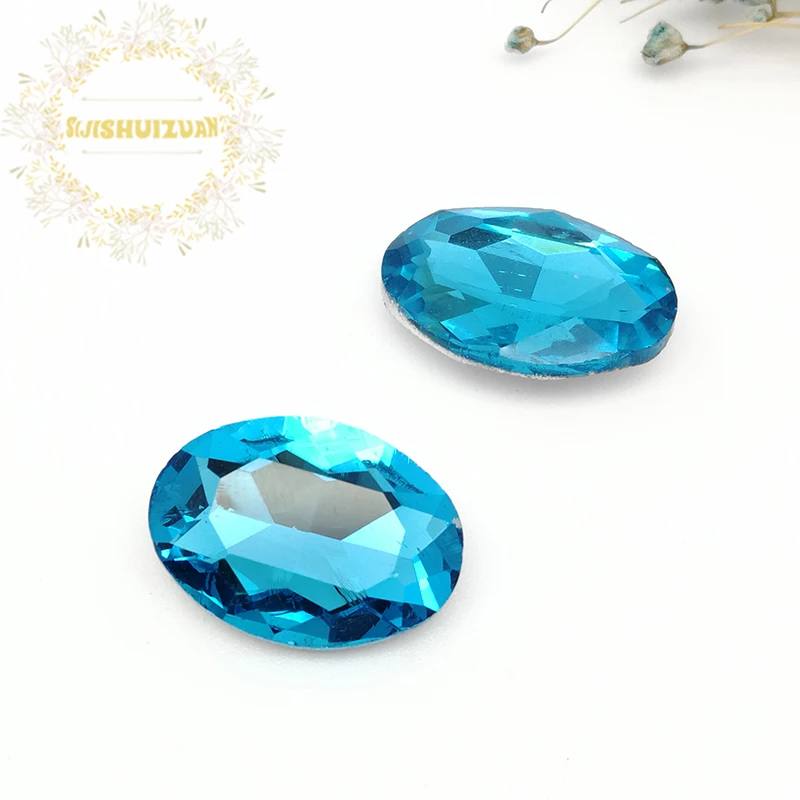 Mobile Accessories Turquoise blue Oval shape Crystal Glass Sewing Rhinestones Pointback DIY Wedding Dress and Bag | Дом и сад