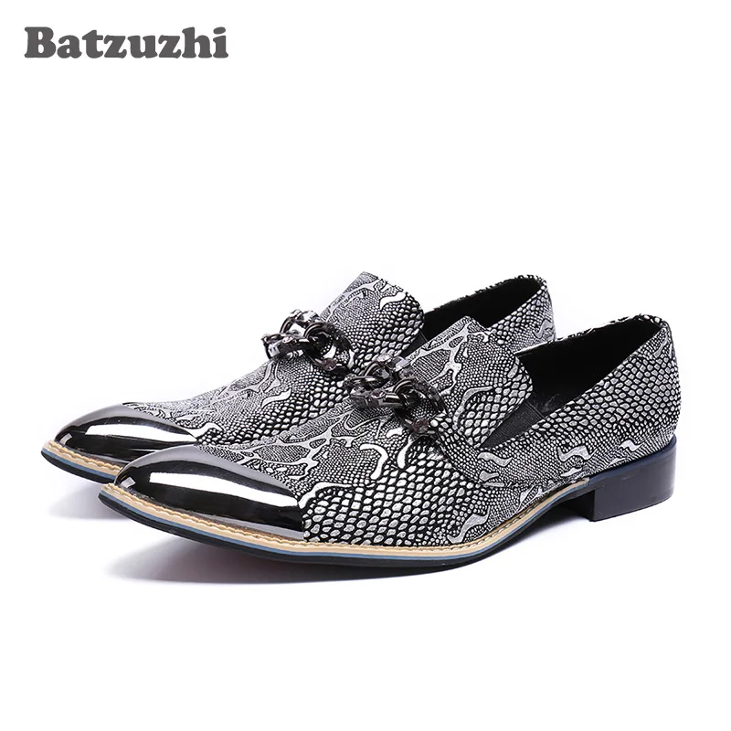 Batzuzhi Luxury Italy Fashion Men Shoes Silver Metal Cap Leather Dress Shoes Flats Business Party Wedding Zapatos Hombre, US12
Batzuzhi Luxury Italy Fashion Men Shoes Silver Metal Cap Leather Dress Shoes Flats Business Party Wedding Zapatos Hombre, US12