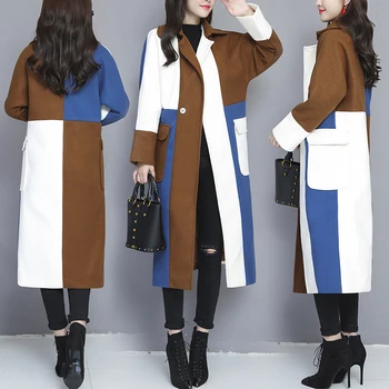 Autumn Winter New Stitching Contrast Woolen Trench Coat For Women Casaco Feminino Stylish Long Wind Coat Raincoat Female Clothes
Autumn Winter New Stitching Contrast Woolen Trench Coat For Women Casaco Feminino Stylish Long Wind Coat Raincoat Female Clothes