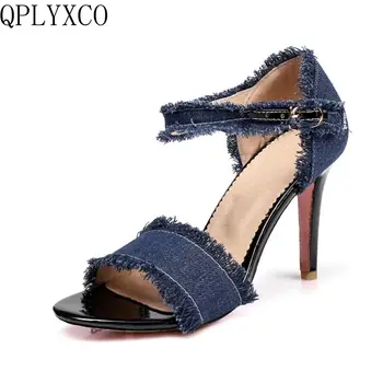 QPLYXCO New Small Big Size 31-47 Ankle Strap Summer Woman Sandals High Heels openToes fashion Denim Blue Sandals women Shoes k-5
QPLYXCO New Small Big Size 31-47 Ankle Strap Summer Woman Sandals High Heels openToes fashion Denim Blue Sandals women Shoes k-5