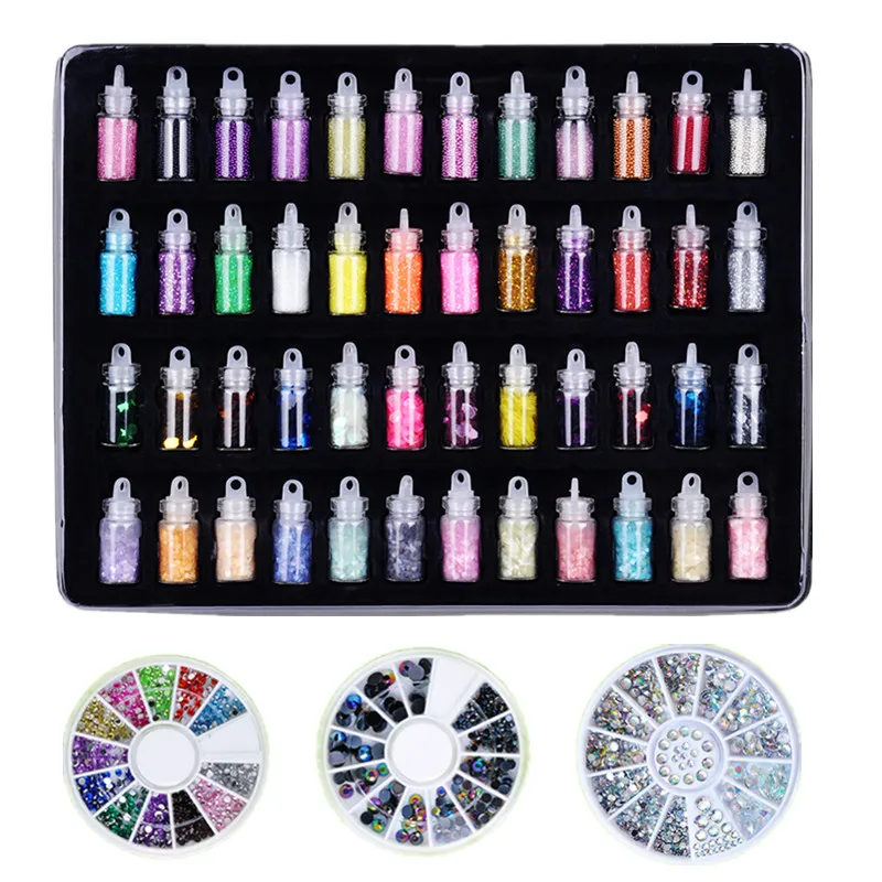 Biutee48 different random color nail art pearls/sequin/glitter powder/acrylic/rhinestone+3 wheel Nail Rhinestones For UV Gel DIY
Biutee48 different random color nail art pearls/sequin/glitter powder/acrylic/rhinestone+3 wheel Nail Rhinestones For UV Gel DIY