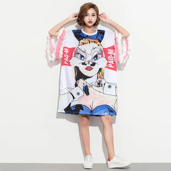2019 summer new style tide brand ladies dress beauty print stitching lace sleeve fashion loose slimming T-shirt skirt
2019 summer new style tide brand ladies dress beauty print stitching lace sleeve fashion loose slimming T-shirt skirt