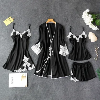 Sexy Lady Four Piec Pajamas Strap Top Pants Sleepwear Sets Woman Home Wear Nightgown Suit Kimono Sleep Robe Bath Gown M-XL
Sexy Lady Four Piec Pajamas Strap Top Pants Sleepwear Sets Woman Home Wear Nightgown Suit Kimono Sleep Robe Bath Gown M-XL