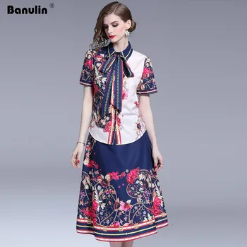 Banulin Women's Summer Runway Elegant Two Piece Set Chic Bow Collar Stripe Blouse + Skirts Charming Flower Print Skirt Suit
Banulin Women's Summer Runway Elegant Two Piece Set Chic Bow Collar Stripe Blouse + Skirts Charming Flower Print Skirt Suit