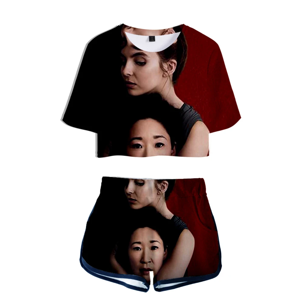 New Killing Eve Printed Women two piece set New game Oversize Navel short sleeve and Kpop Killing Eve Short Pants Summer Set
New Killing Eve Printed Women two piece set New game Oversize Navel short sleeve and Kpop Killing Eve Short Pants Summer Set