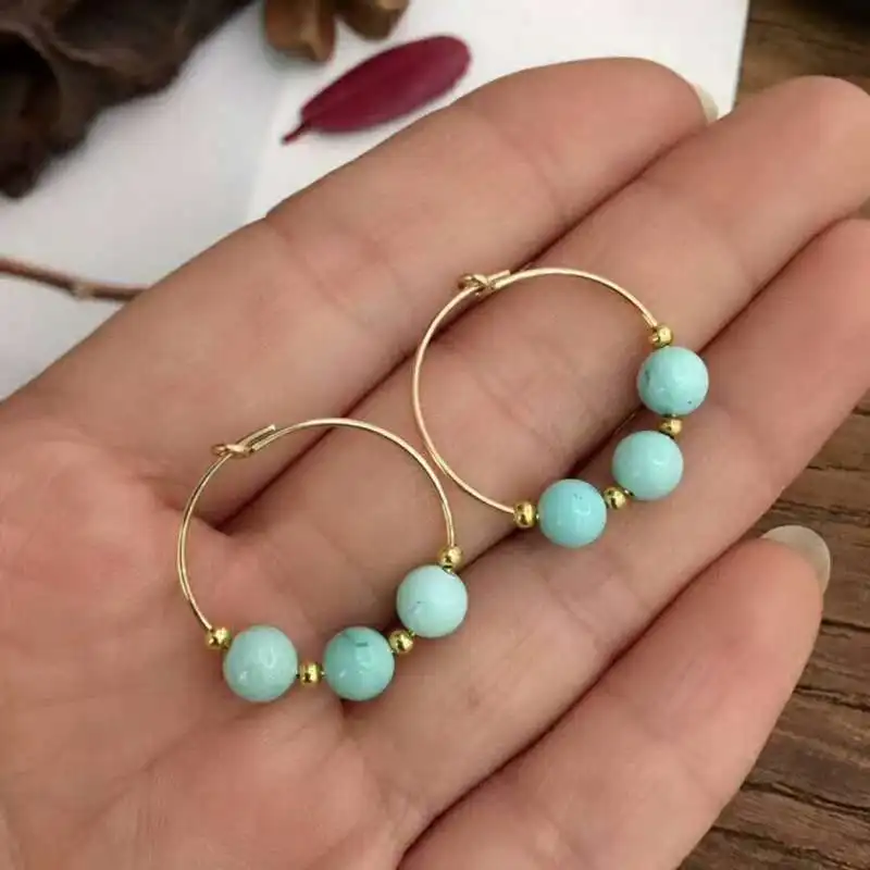 Fidelity natural 5.5mm turquoise hoop earrings 14k yellow gold fashion fine jewelry for women party Natural blue gemstone
Fidelity natural 5.5mm turquoise hoop earrings 14k yellow gold fashion fine jewelry for women party Natural blue gemstone