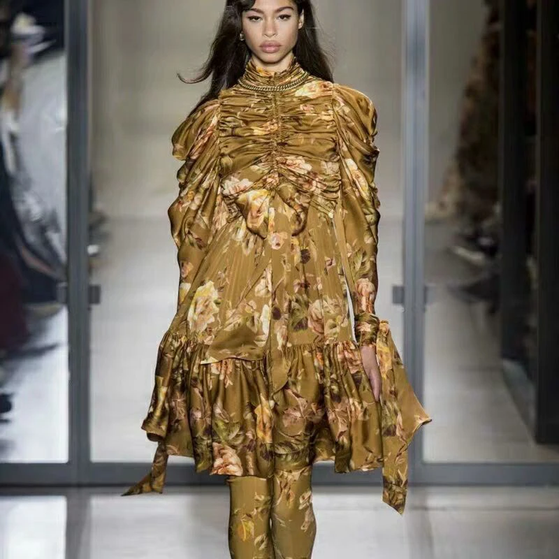 2019 Runway Designer Vintage Woman Mini Dress Floral Print Long Sleeve Ruffles Pleated Bow Tie Dress Holiday Vacation Dresses
2019 Runway Designer Vintage Woman Mini Dress Floral Print Long Sleeve Ruffles Pleated Bow Tie Dress Holiday Vacation Dresses