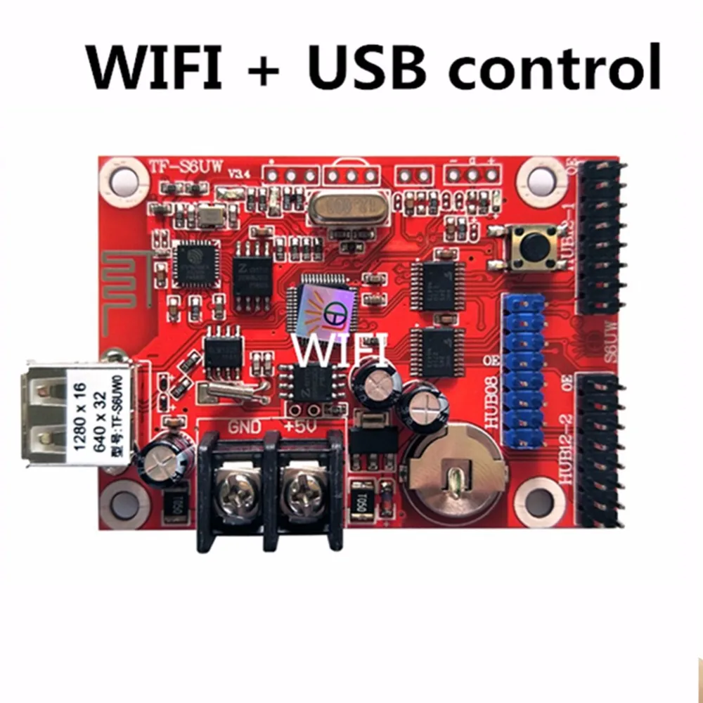 Asynchronous TF-S6UW0 LED SIGN WIFI Control card, P10 P8 P5 P6 module panel LED Display, suitable for single & double colors
Asynchronous TF-S6UW0 LED SIGN WIFI Control card, P10 P8 P5 P6 module panel LED Display, suitable for single & double colors