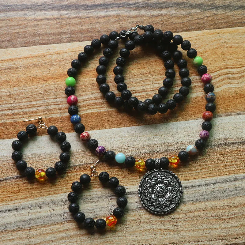 Vintage Mandala Yoga Spirit Amulet Pendant Necklace Volcanic Stone beads jewelry set for women
Vintage Mandala Yoga Spirit Amulet Pendant Necklace Volcanic Stone beads jewelry set for women