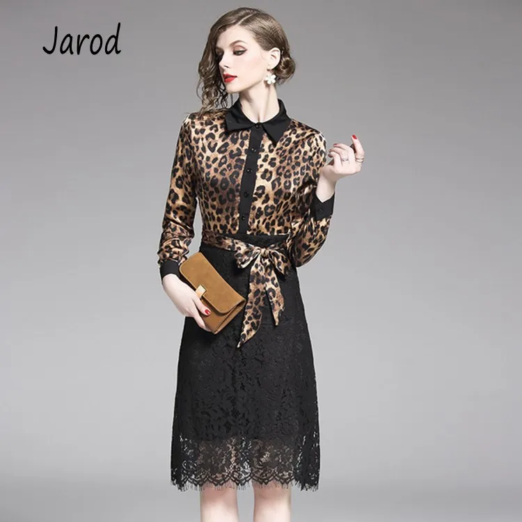 Runway Leopard Shirt Dress Women's Single-breasted Turn down Collar Lace patchwork Bow belt Casual Elegant OL Dress vestidos
Runway Leopard Shirt Dress Women's Single-breasted Turn down Collar Lace patchwork Bow belt Casual Elegant OL Dress vestidos