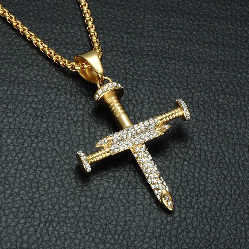 HIP Hop Titanium Stainless Steel Ice Out Crystal Jesus Christ Nail Cross Pendants Necklace Bling Gold Necklaces for Men Jewelry
HIP Hop Titanium Stainless Steel Ice Out Crystal Jesus Christ Nail Cross Pendants Necklace Bling Gold Necklaces for Men Jewelry