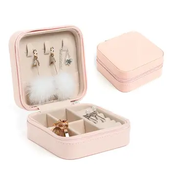 Portable Stud Earrings Rings Storage Box Elegant Mini PU Leather Jewelry Box Case Girl Diamond Earring Ear Stud Necklace Box