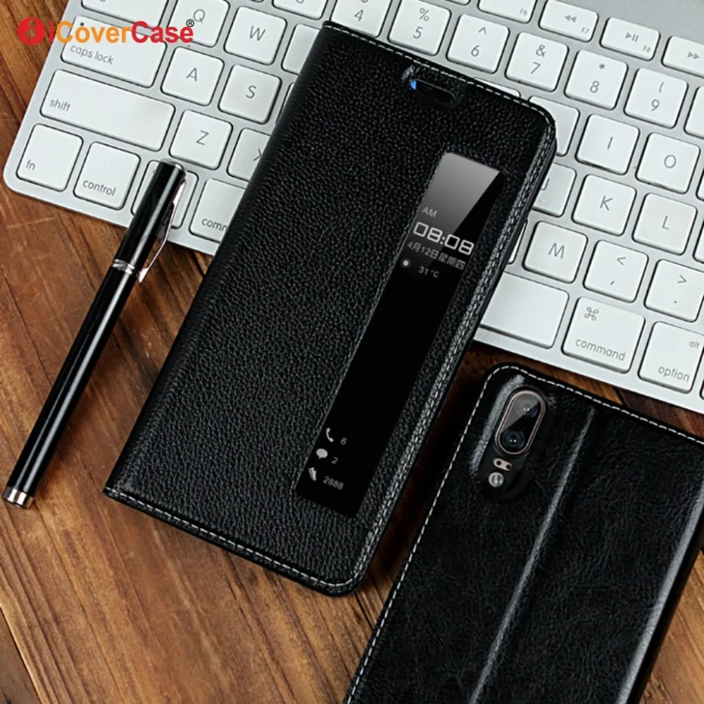 Роскошный чехол из натуральной кожи для Huawei P20 Pro умный с магнитной застежкой