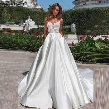 Simple Muslim Wedding Dresses Satin Lace Pocket Illusion Dubai Arabic Wedding Gown Bridal Dress Boho Vestido De Noiva
Simple Muslim Wedding Dresses Satin Lace Pocket Illusion Dubai Arabic Wedding Gown Bridal Dress Boho Vestido De Noiva