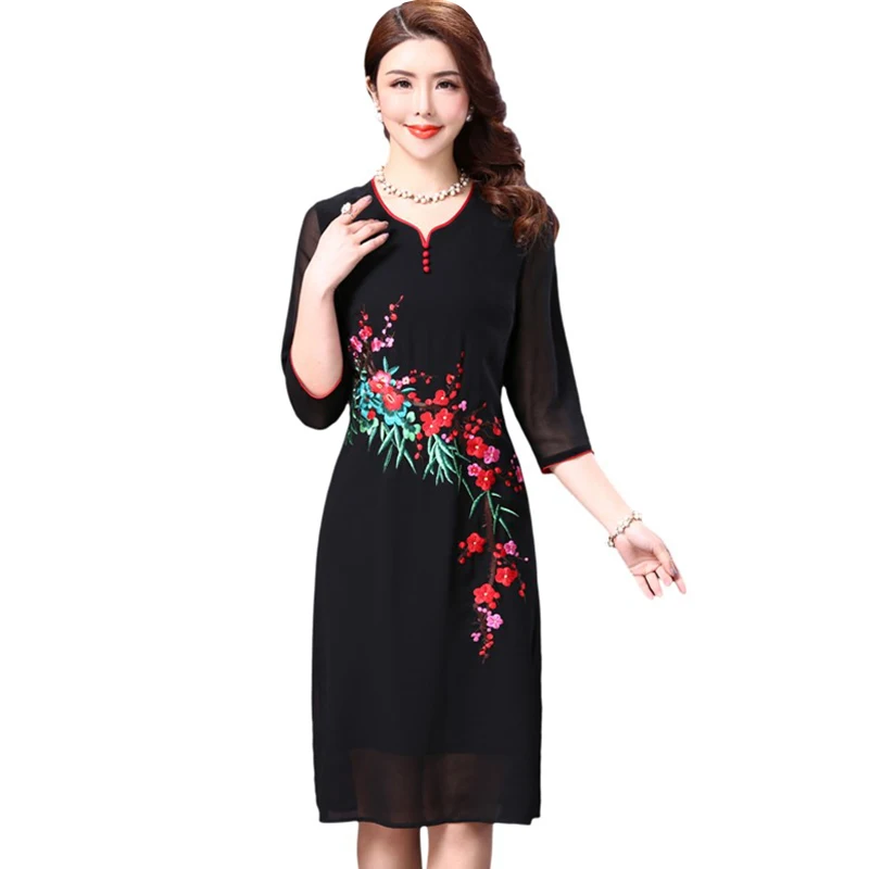 Summer Chiffon Floral Embroidery Black Women Dress Vintage ELegant Plus Size M-5XL Ladie Dresses Work Office Slim Femme Vestido
Summer Chiffon Floral Embroidery Black Women Dress Vintage ELegant Plus Size M-5XL Ladie Dresses Work Office Slim Femme Vestido