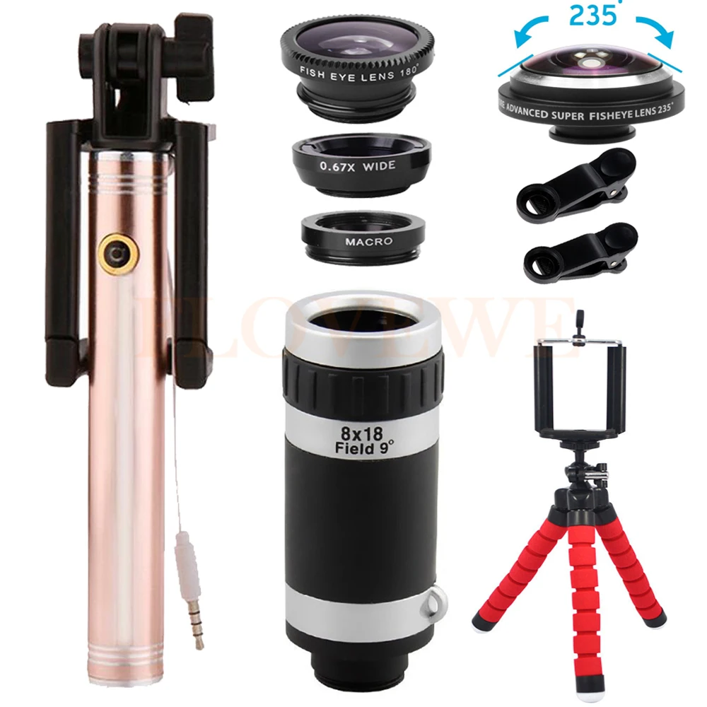 

2017 Phone Camera lenses Kit 8X Telephoto Zoom Lentes Wide Angle Macro 235 degrees Fish eye Lens For iPhone 5s 6 6s 7 Smartphone