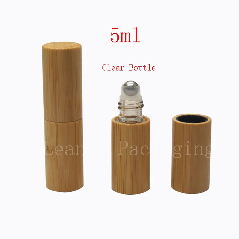 50pc/lot 5ml bamboo roll on perfume glass bottle eyecream container roller lotion cosmetics bottles for perfumes essential oil | Красота и